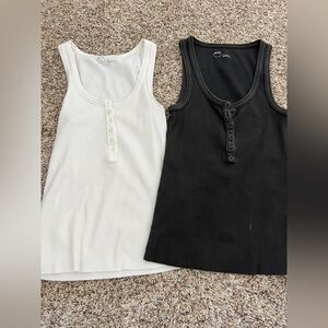 Aerie White and Black Tank Tops Small